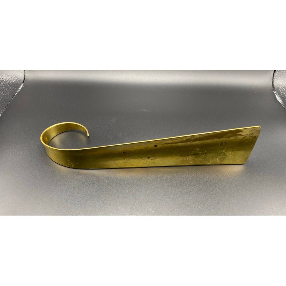 Vintage Solid Brass Curved Handle Shoe Horn w/ Engraved Floral Pattern